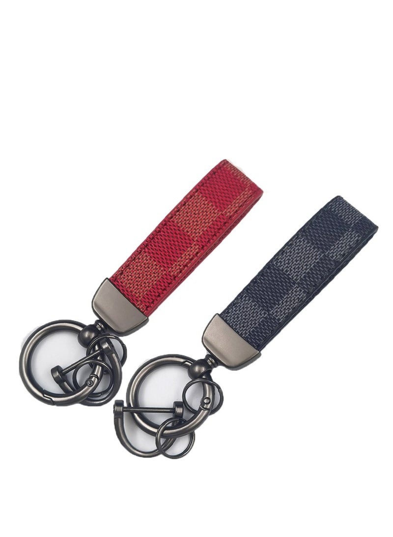 Generic Car PU leather metal keychain, multiple styles and styles - Grid leather zinc alloy ring 360 ° rotation - Car universal wristband - Key backpack car decoration pendant  - Image 1