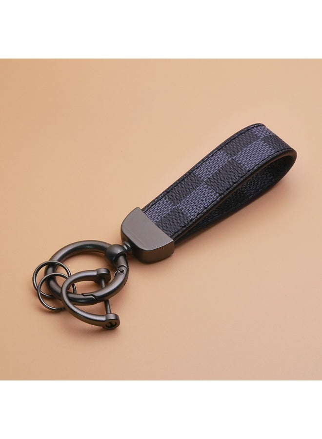 Generic Car PU leather metal keychain, multiple styles and styles - Grid leather zinc alloy ring 360 ° rotation - Car universal wristband - Key backpack car decoration pendant  - Image 3