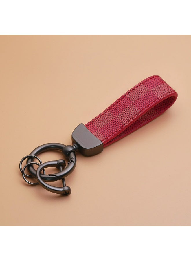 Generic Car PU leather metal keychain, multiple styles and styles - Grid leather zinc alloy ring 360 ° rotation - Car universal wristband - Key backpack car decoration pendant  - Image 2
