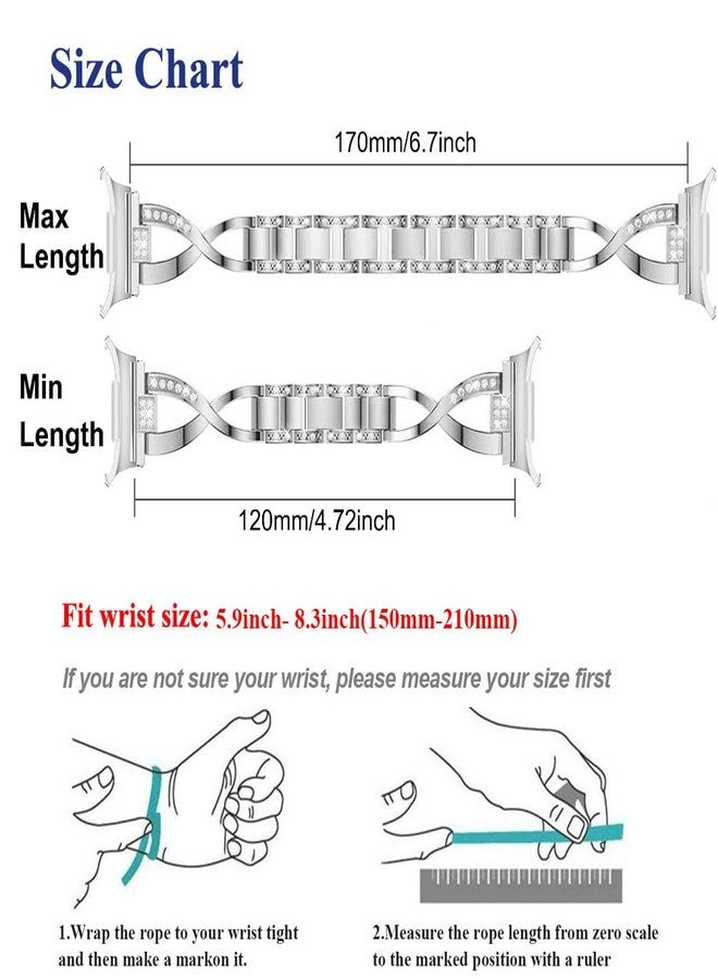 Sankel Compatible for Samsung Galaxy Watch Ultra 47mm Bands, Women [No Gap] Metal Replacement Chain Bling Jewelry Bracelet Rhinestone Strap Wristband for Samsung Galaxy Watch Ultra 47mm (Silver) - Image 3