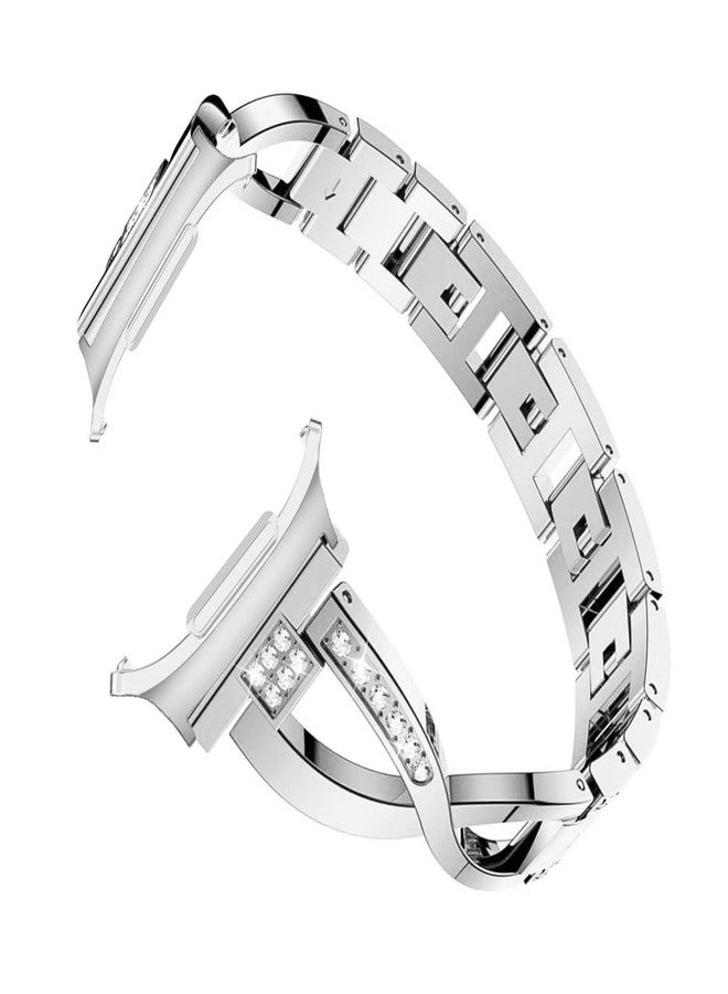 Sankel Compatible for Samsung Galaxy Watch Ultra 47mm Bands, Women [No Gap] Metal Replacement Chain Bling Jewelry Bracelet Rhinestone Strap Wristband for Samsung Galaxy Watch Ultra 47mm (Silver) - Image 2