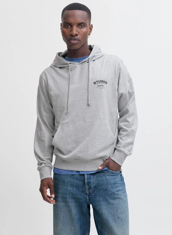 JACK & JONES Grey Studio Print Pullover Hoodie