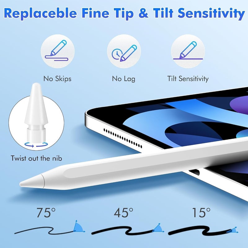 Bluejw Stylus Pen, Flatbed Pencil Flatbed Pen, Quick Button Bluetooth Fast Charging, Tablet Pens with Tilt Sensitivity Palm Rejection, Magnetic Stylus Pencil Compatible with iPad - Image 4