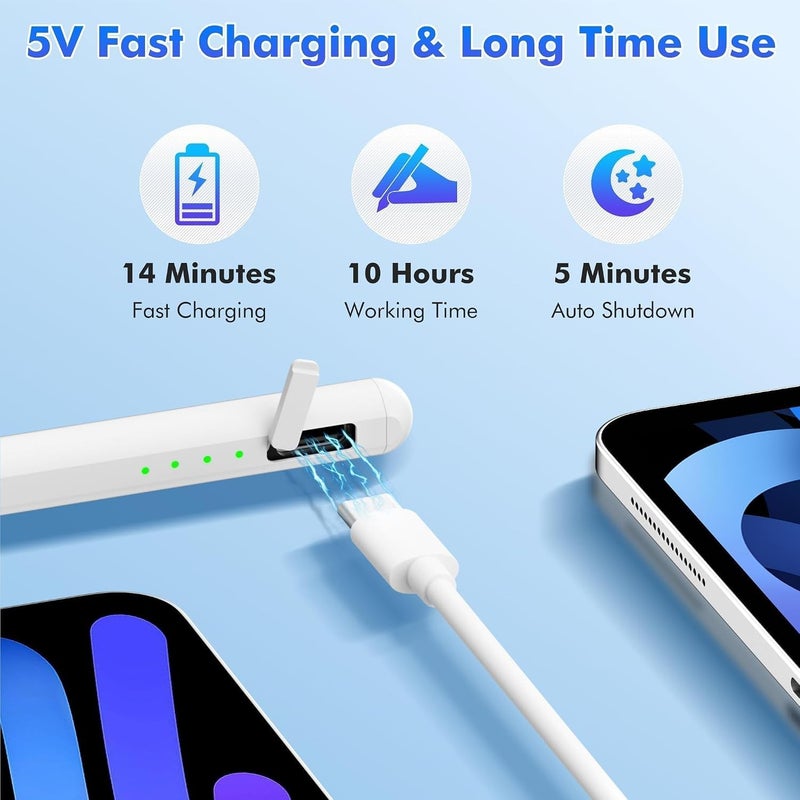 Bluejw Stylus Pen, Flatbed Pencil Flatbed Pen, Quick Button Bluetooth Fast Charging, Tablet Pens with Tilt Sensitivity Palm Rejection, Magnetic Stylus Pencil Compatible with iPad - Image 3