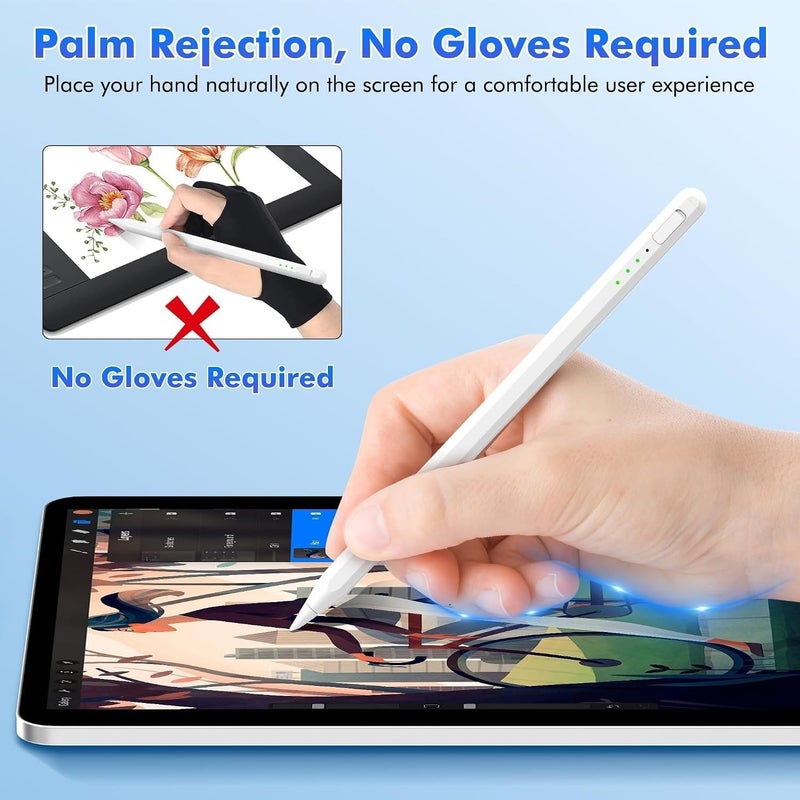 Bluejw Stylus Pen, Flatbed Pencil Flatbed Pen, Quick Button Bluetooth Fast Charging, Tablet Pens with Tilt Sensitivity Palm Rejection, Magnetic Stylus Pencil Compatible with iPad - Image 2