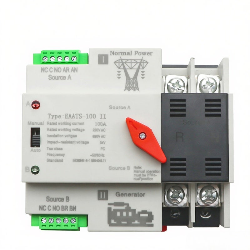 Automatic Transfer Switch 2P 220V Compact Dual Power - Switching Time Less Than 50ms Household Switch for Backup Power Supply - Image 1