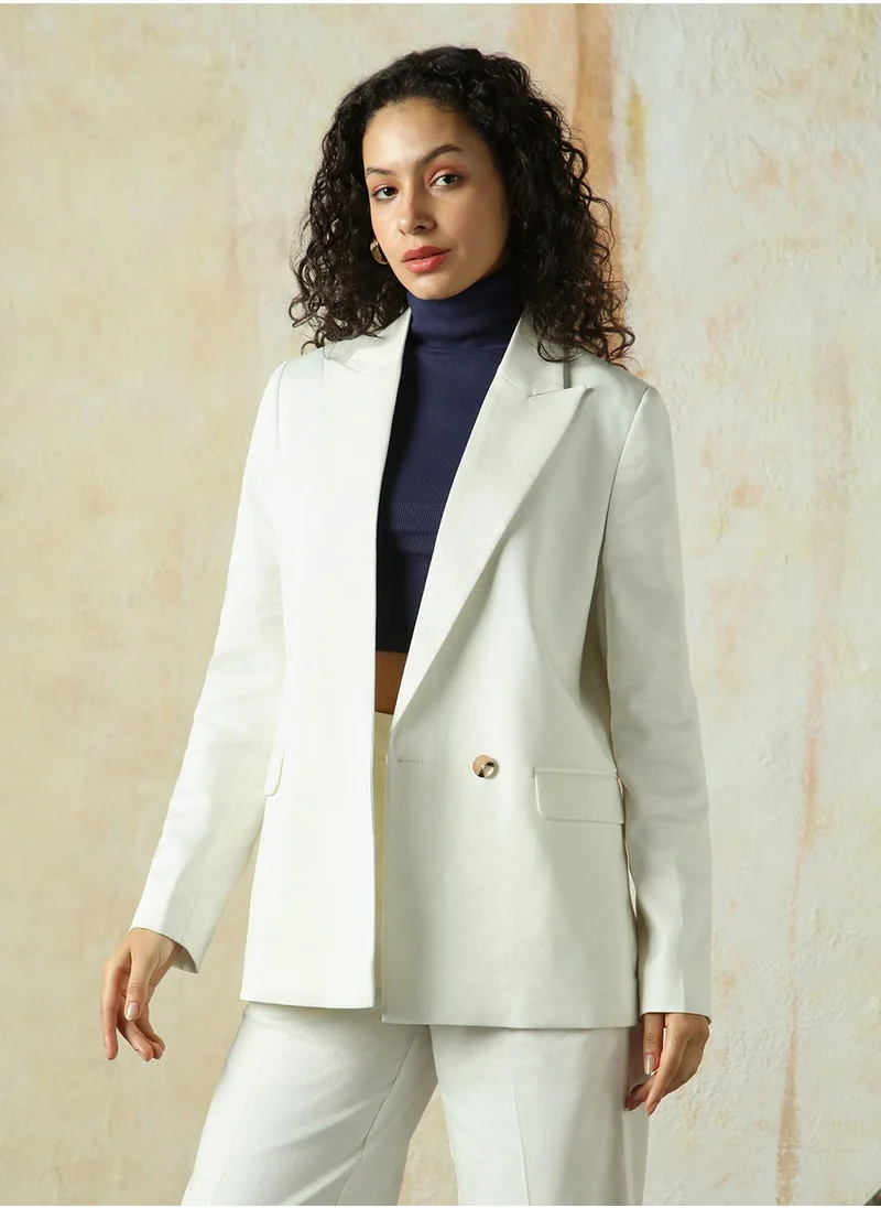 HIGH STAR Women's Marshmallow Cotton Blend Solid Oversized Blazer
