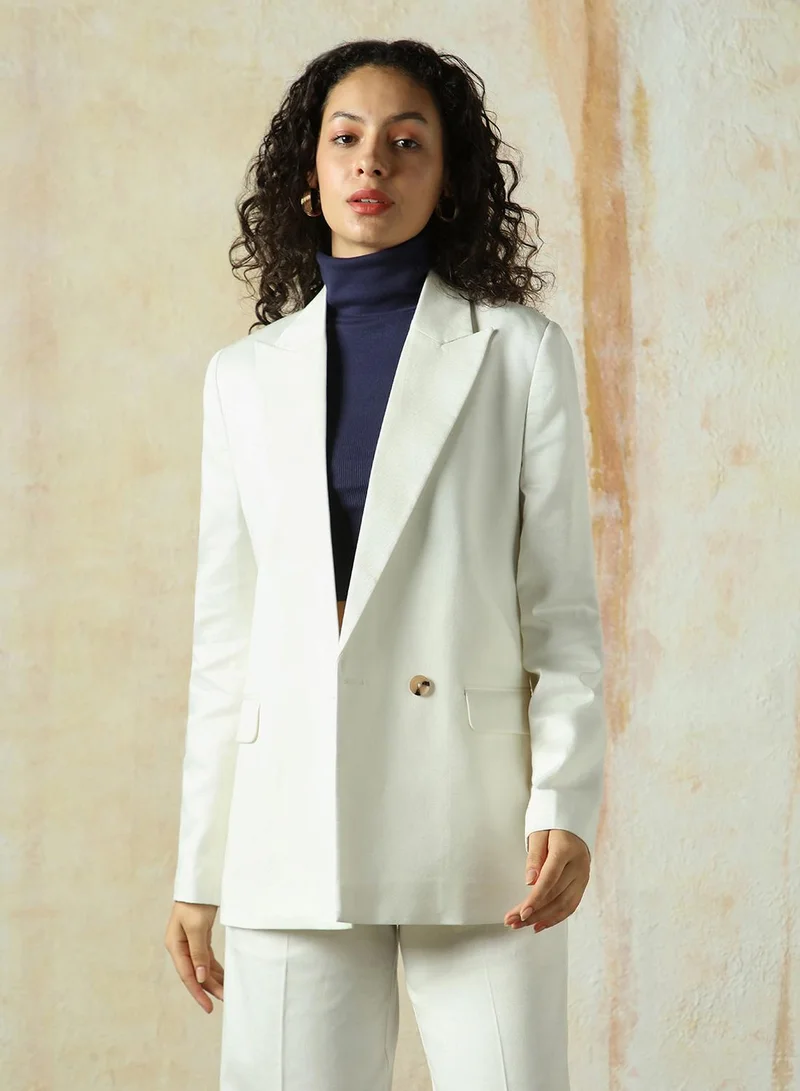 HIGH STAR Women's Marshmallow Cotton Blend Solid Oversized Blazer