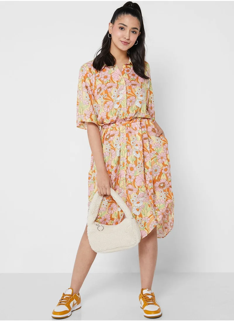 MONKI Floral Tie Detail Dress
