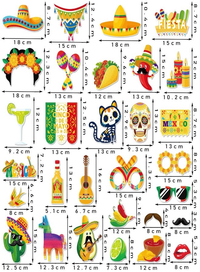 Becfupo 30 Pcs Cinco De Mayo Paper Photo Booth Props, Fiesta Sombrero Hats Cactus Peppers Pinatas Selfie Photo Props for Cinde De Mayo Festival, Birthday, Mexican Themed Party Decoration - Image 3