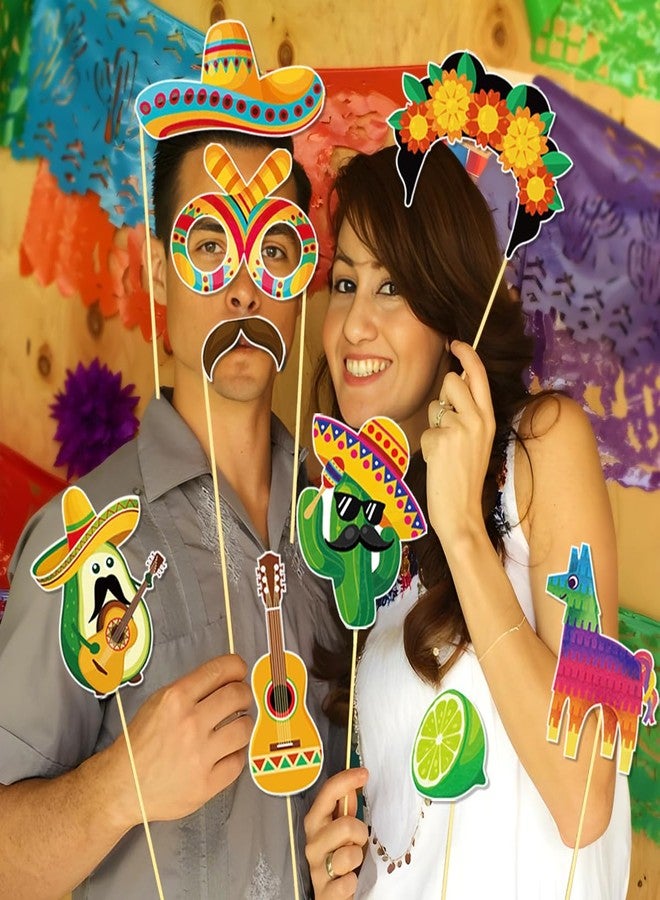 Becfupo 30 Pcs Cinco De Mayo Paper Photo Booth Props, Fiesta Sombrero Hats Cactus Peppers Pinatas Selfie Photo Props for Cinde De Mayo Festival, Birthday, Mexican Themed Party Decoration - Image 4