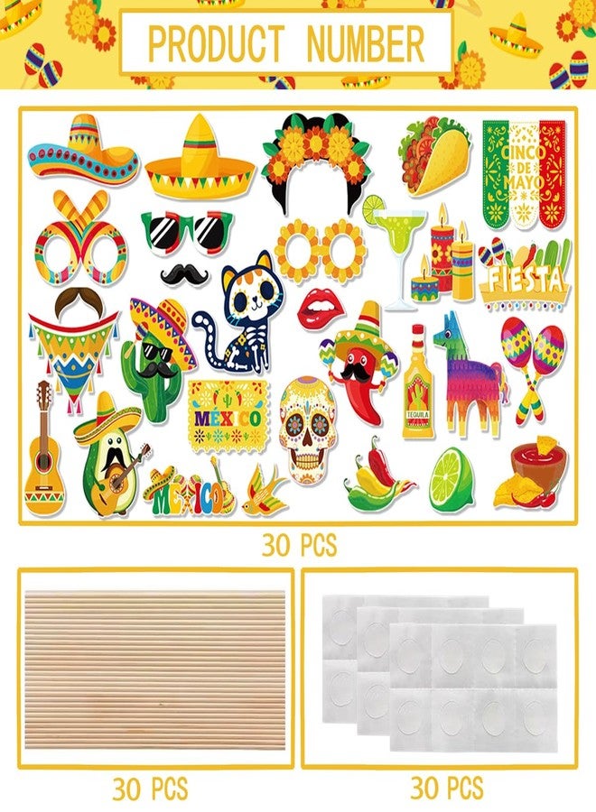 Becfupo 30 Pcs Cinco De Mayo Paper Photo Booth Props, Fiesta Sombrero Hats Cactus Peppers Pinatas Selfie Photo Props for Cinde De Mayo Festival, Birthday, Mexican Themed Party Decoration - Image 2