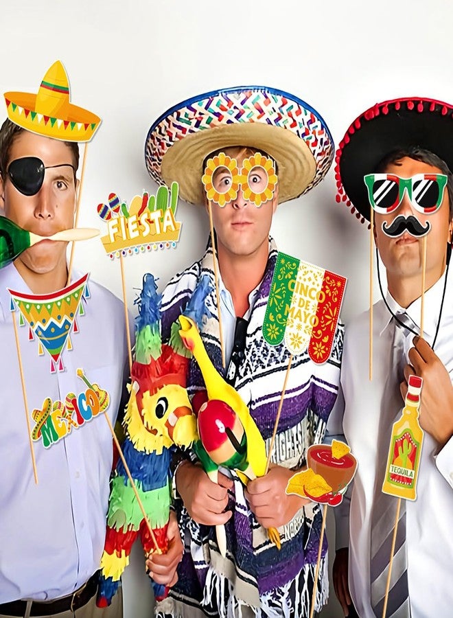 Becfupo 30 Pcs Cinco De Mayo Paper Photo Booth Props, Fiesta Sombrero Hats Cactus Peppers Pinatas Selfie Photo Props for Cinde De Mayo Festival, Birthday, Mexican Themed Party Decoration - Image 5