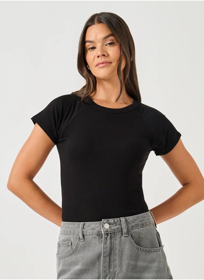 ستايلي Styli Plain Short Sleeve Fitted T-Shirt