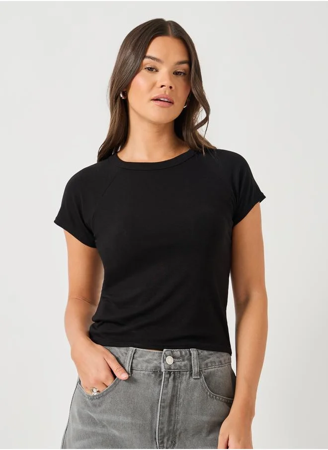 ستايلي Styli Plain Short Sleeve Fitted T-Shirt