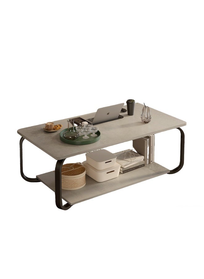 CityRiya-Long Coffee Table, 2 Tier End Table, Modern Central Table with Storage Shelf, Furniture Table, Sofa Table Desk, Coffee Table for Home Living Room, Office, Reception Room (100*48cm) - Image 1