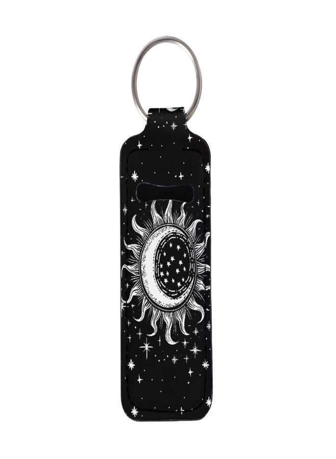 Bulopur Sun and Moon Lip Balm Holder Keychain Black Chapstick Holder Lipstick Sleeve Lip Gloss Tube Holder with Metal Ring Travel Accessories - Image 1