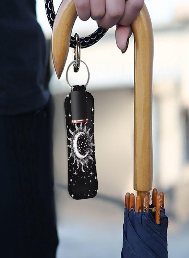 Bulopur Sun and Moon Lip Balm Holder Keychain Black Chapstick Holder Lipstick Sleeve Lip Gloss Tube Holder with Metal Ring Travel Accessories - Image 3
