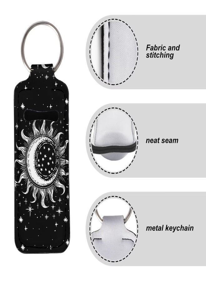 Bulopur Sun and Moon Lip Balm Holder Keychain Black Chapstick Holder Lipstick Sleeve Lip Gloss Tube Holder with Metal Ring Travel Accessories - Image 5