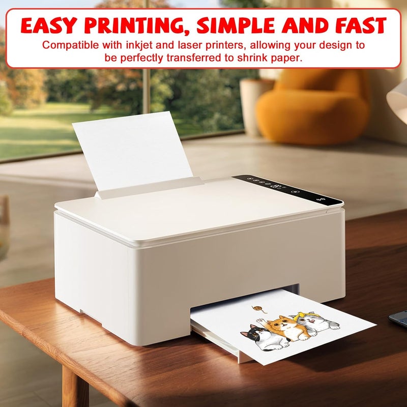 OFNMY Printable Shrinky Dink Sheets,White Printable Shrink Paper,Shrinky Dink Kits for Kids with 25 Shrink Plastic Sheets,Shrink Film Sheets for Inkjet Printer Kids DIY Crafts Mothers Day Gifts,8.3x5.8 inch - Image 2