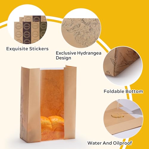 betkou 24 Pack Paper Bread Bags for Homemade Bread and Sourdough, 50% Thicker Large Kraft Loaf Bags with Clear Window for Bakery Packaging & Storage, Includes Sealing Stickers - Image 3