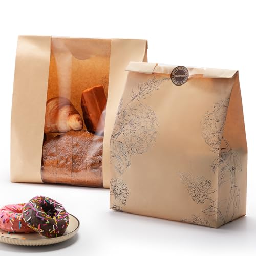 betkou 24 Pack Paper Bread Bags for Homemade Bread and Sourdough, 50% Thicker Large Kraft Loaf Bags with Clear Window for Bakery Packaging & Storage, Includes Sealing Stickers - Image 1