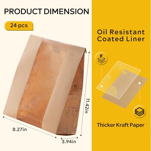 betkou 24 Pack Paper Bread Bags for Homemade Bread and Sourdough, 50% Thicker Large Kraft Loaf Bags with Clear Window for Bakery Packaging & Storage, Includes Sealing Stickers - Image 2