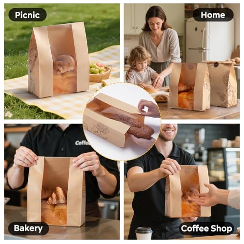 betkou 24 Pack Paper Bread Bags for Homemade Bread and Sourdough, 50% Thicker Large Kraft Loaf Bags with Clear Window for Bakery Packaging & Storage, Includes Sealing Stickers - Image 5