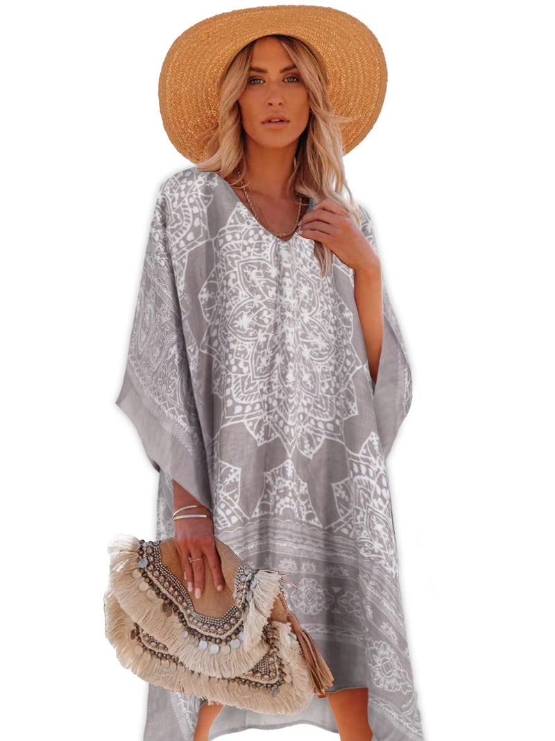 Moss Rose Women's Swimsuit Cover up Beach Kaftan for Bathing Suit with Floral Pattern - Image 1