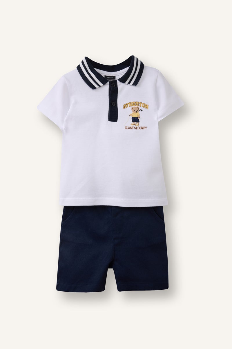 DeFacto White BabyBoy Baby Boy 2 piece Regular Fit Polo Collar Set Casual - Image 3