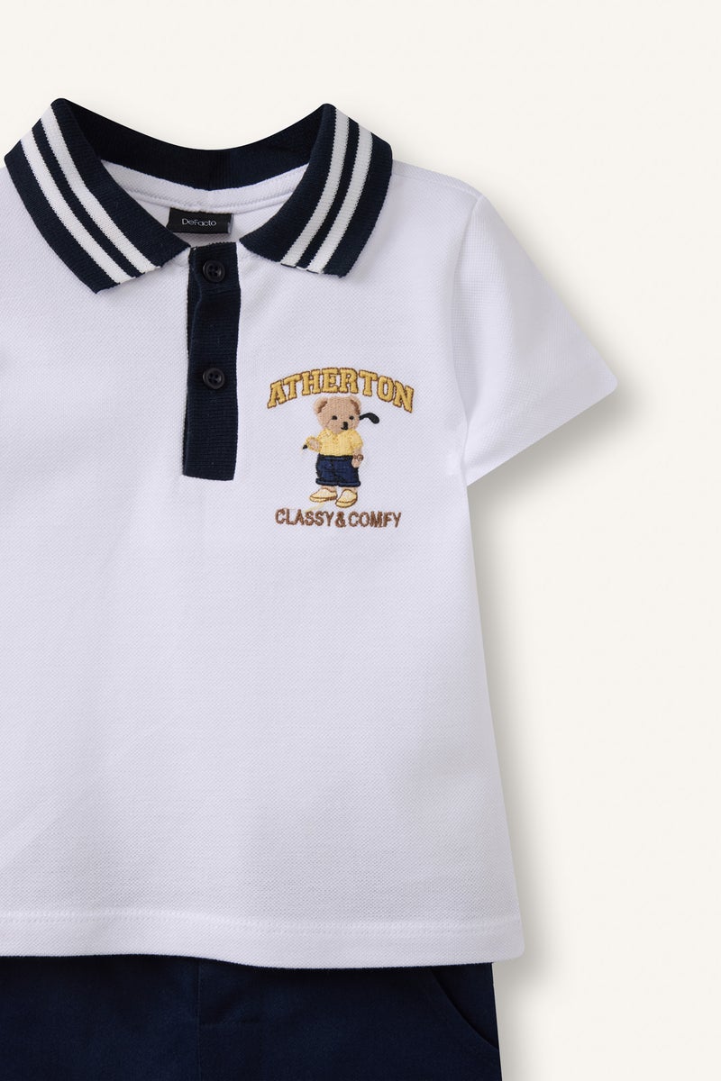 DeFacto White BabyBoy Baby Boy 2 piece Regular Fit Polo Collar Set Casual - Image 5