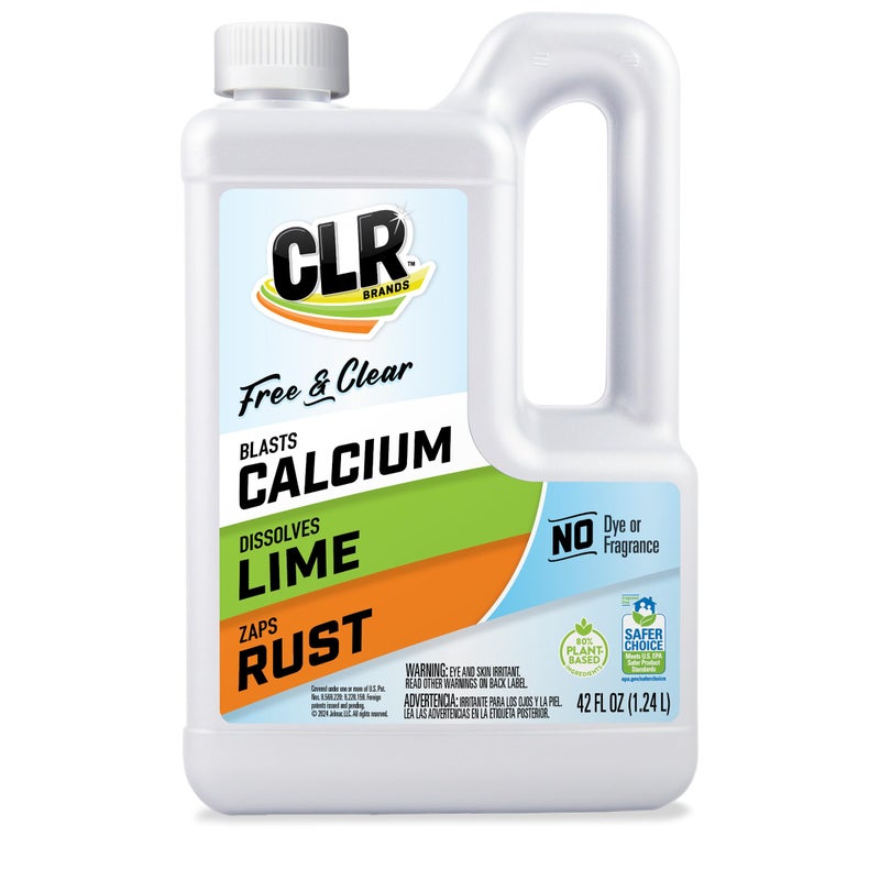 CLR Brands Calcium Lime Rust Remover Free Clear No Dyes or Fragrances Gentle Lime and Bathroom Descaler Removes Hard Water Stains and Rust Deposits 42 Oz Bottle Pack of 1
