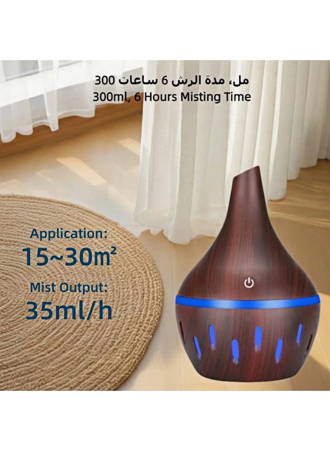 موزع العطور، مرطب بالزيوت العطرية مزود بمصابيح LED بـ 7 ألوان، موزع عطور محمول هادئ يعمل عبر USB للاستخدام في المنزل والسيارة والمكتب، سعة 300 مل - Image 3