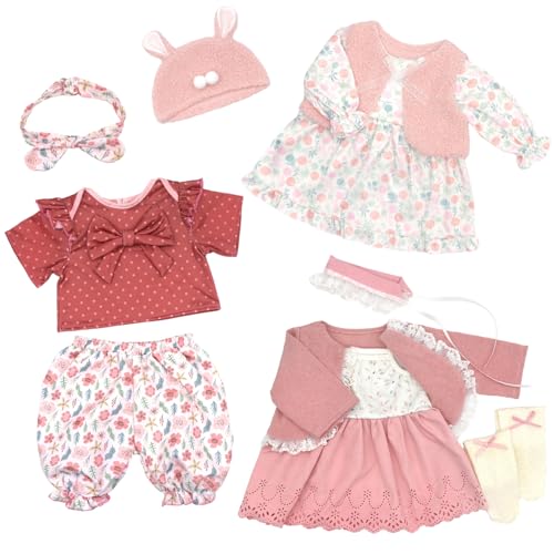 18INDC Reborn Doll Clothes for 2022 Inch Dolls 3 Sets 20 Inch Baby Doll Clothes Accessories 10 Pcs with Dress Coat Outfits Headbands Socks Top and Pants for 20 22 Baby Dolls - Image 1