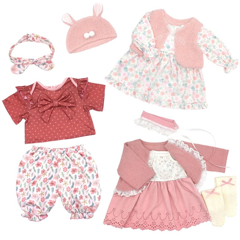 18INDC Reborn Doll Clothes for 2022 Inch Dolls 3 Sets 20 Inch Baby Doll Clothes Accessories 10 Pcs with Dress Coat Outfits Headbands Socks Top and Pants for 20 22 Baby Dolls - Image 3