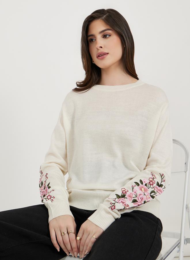 Styli Floral Embroidered Round Neck Sweaters  - Image 1