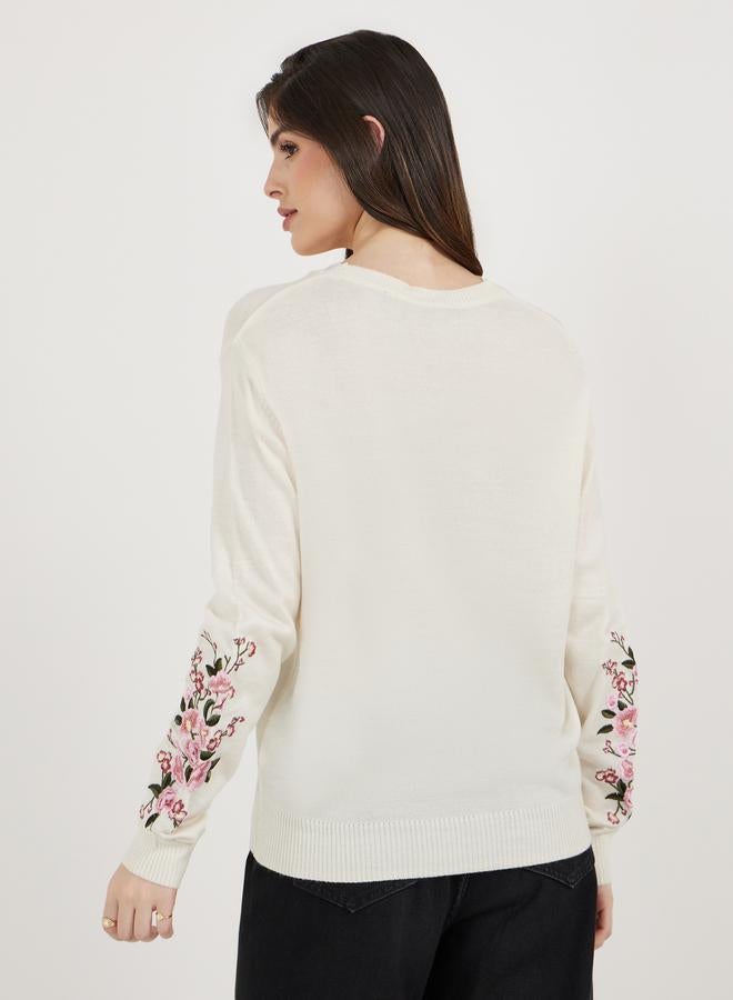 Styli Floral Embroidered Round Neck Sweaters  - Image 5