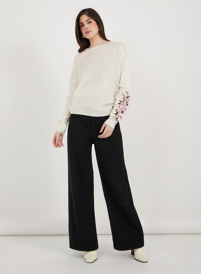 Styli Floral Embroidered Round Neck Sweaters  - Image 2