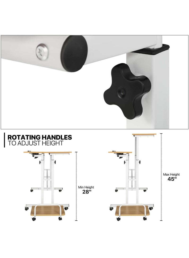 VUCATIN Mobile Standing Laptop Desk Rolling Laptop Workstation on Wheels Adjustable Height Computer Desk for Home Office Laptop Workstation with Side Storage (White Table) - Image 5