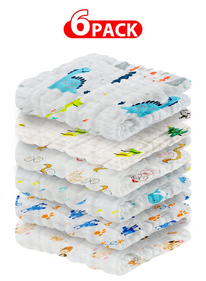 MARGOUN 6 Pack Baby Muslin Washcloths Natural Purified Cotton Baby Wipes Soft Newborn Baby Face Towel - Image 1
