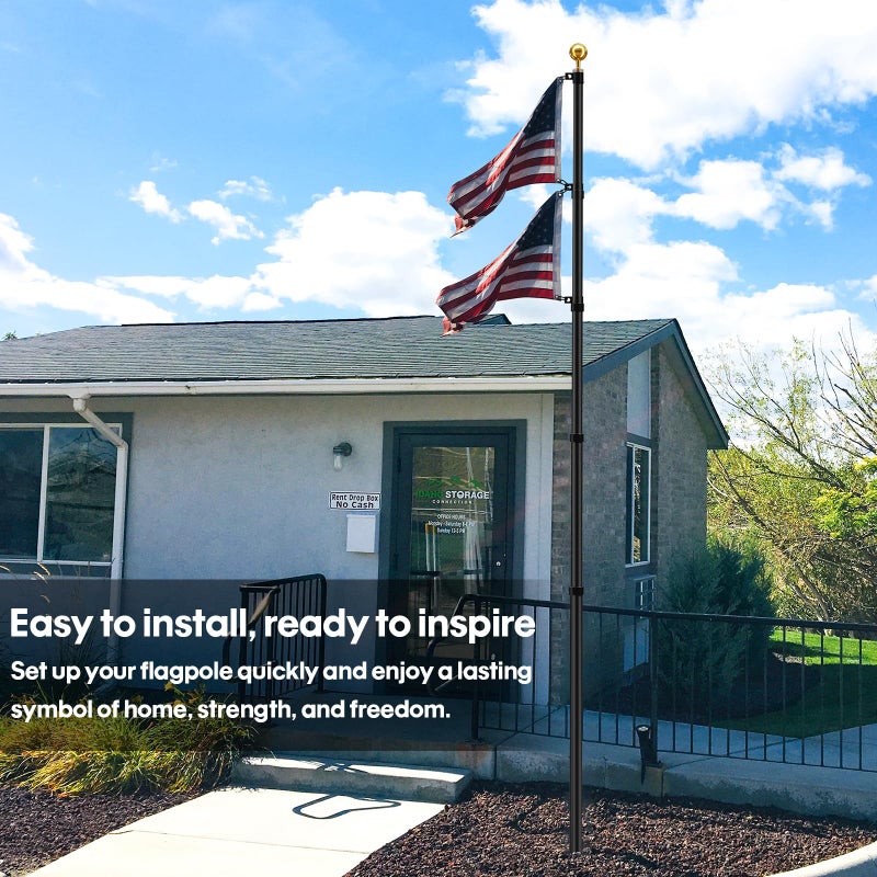 IIOPE 20FT Telescoping Flag Pole for Outside House, Extra Thick Telescopic Flagpole with USA Flag, Inground Outdoor Use, Camper RV, Residential & Commercial, Complete Hardware & Aluminum Top Ball (Black) - Image 5