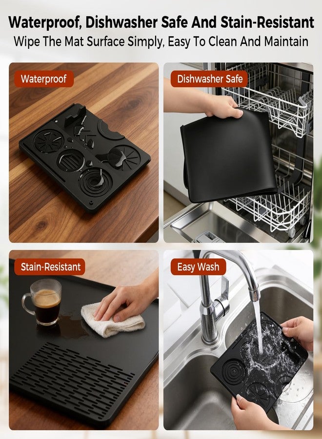 RICANK Silicone Coffee Mat for Ninja Luxe Espresso Machine ES601, Breville Barista Express and Most Home Espresso Machines– Large Heat-Resistant Coffee Bar Mat for Ninja luxe Cafe Accessories Black - Image 5