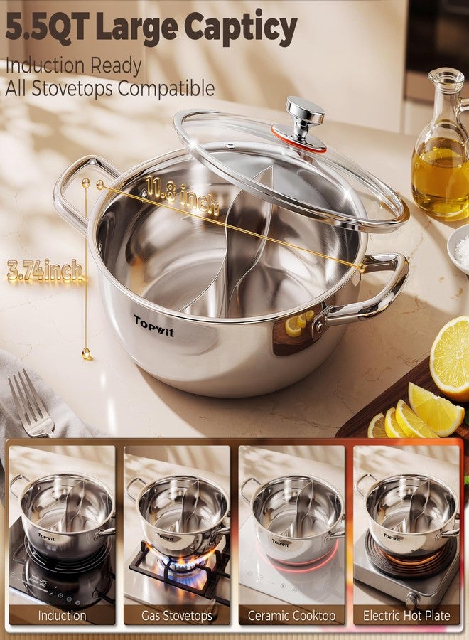 TOPWIT 3-Ply Construction 316 Stainless Steel Double-flavor Shabu Shabu Pot, 5.5QT Hot Pot with Divider, 11″ Dual Side Pot for Cooking, Hotpot for Induction Cooktop, Gas/Ceramic Cooktop, Hot Burner - Image 5