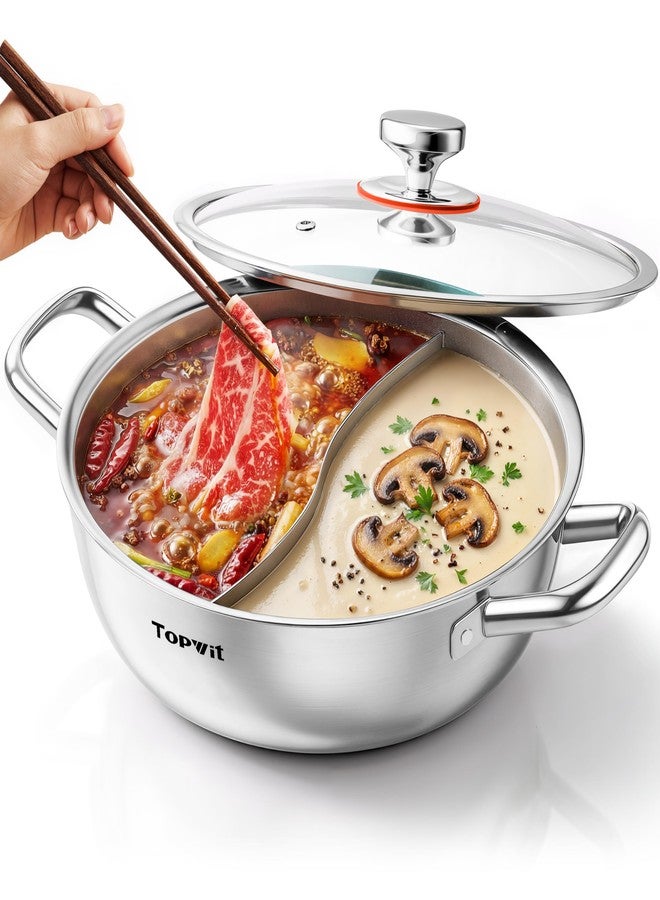 TOPWIT 3-Ply Construction 316 Stainless Steel Double-flavor Shabu Shabu Pot, 5.5QT Hot Pot with Divider, 11″ Dual Side Pot for Cooking, Hotpot for Induction Cooktop, Gas/Ceramic Cooktop, Hot Burner - Image 1