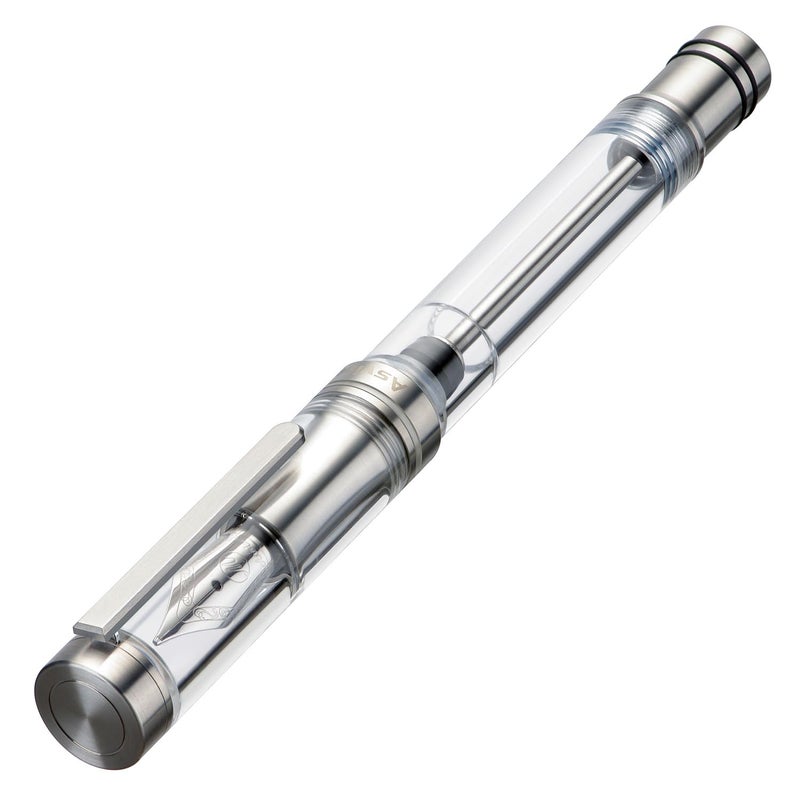 Asvine Vacuum Filling Fountain Pen Luxury Titanium Fine Point Pen V200 Series, Clear Demonstrator Smooth Writing Pen Gift Case - Image 1