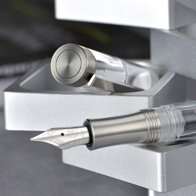 Asvine Vacuum Filling Fountain Pen Luxury Titanium Fine Point Pen V200 Series, Clear Demonstrator Smooth Writing Pen Gift Case - Image 5