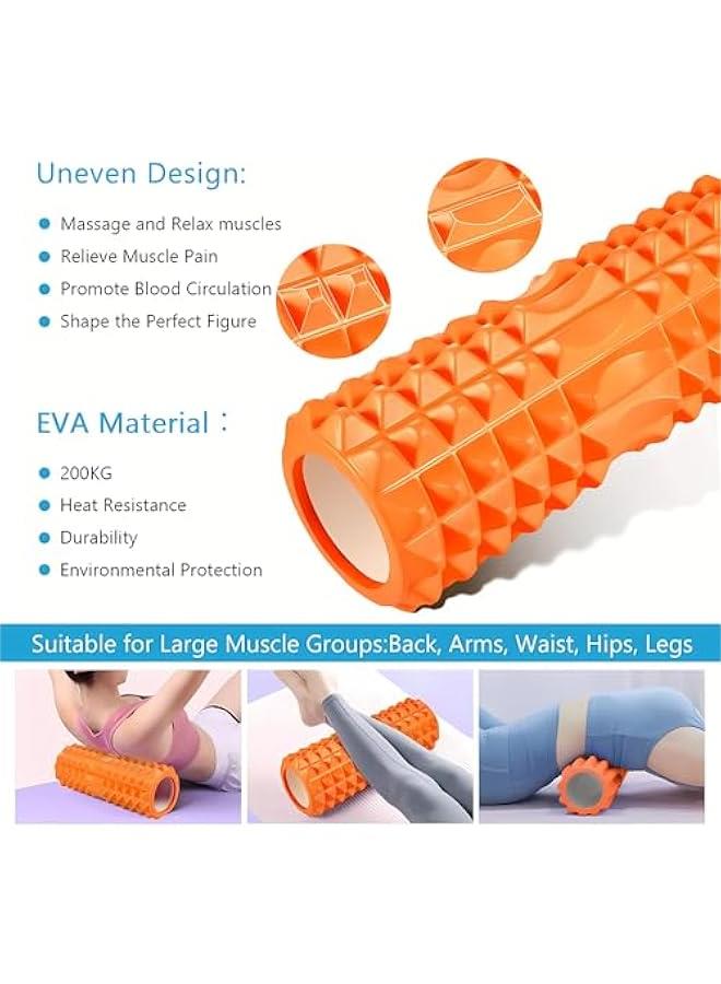 HOOKOR Durku Foam Rollers, 5 in 1 Roller Set Roller with Muscle Roller Stick,Massage Ball, Density Foam Roller for Yoga Pilates,Resistance Band for Muscle Massage,Fitness Exercise for Whole Body (Orange) - Image 3