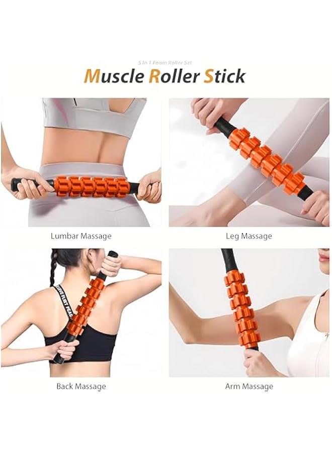 HOOKOR Durku Foam Rollers, 5 in 1 Roller Set Roller with Muscle Roller Stick,Massage Ball, Density Foam Roller for Yoga Pilates,Resistance Band for Muscle Massage,Fitness Exercise for Whole Body (Orange) - Image 4