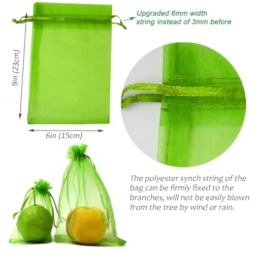 Miuezuth 50PCS Fruit Protection Bags, 9x6'' Green Netting Bags for Fruit Trees, Garden Fruit Cover Mesh Bags with Drawstring for Plant Fruit Flower and Vegetables - Image 3