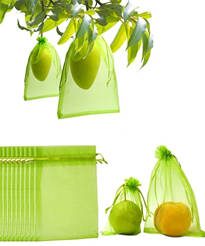Miuezuth 50PCS Fruit Protection Bags, 9x6'' Green Netting Bags for Fruit Trees, Garden Fruit Cover Mesh Bags with Drawstring for Plant Fruit Flower and Vegetables - Image 1